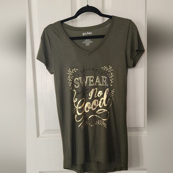 NWT HARRY POTTER T-Shirt Olive with Metallic Gold lettering size Large - Picture 8 of 8